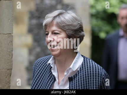 Prime Minister Theresa May arrives to attend a service at St Andrew's Church in Sonning, Berkshire. Stock Photo