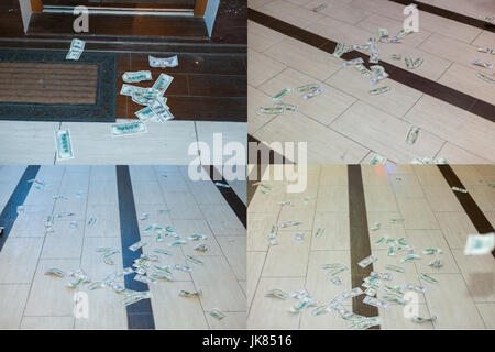 Money  bills dollars scattered on the floor Stock Photo