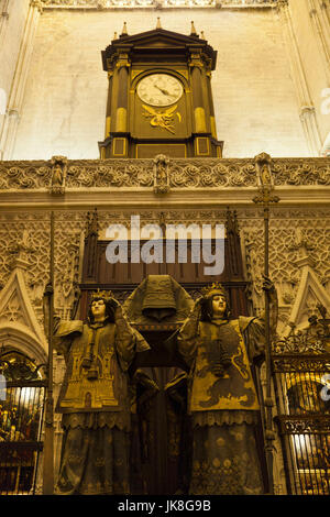 Spain, Andalucia Region, Seville Province, Seville, The Cathedral, Tomb of Explorer Christopher Columbus Stock Photo