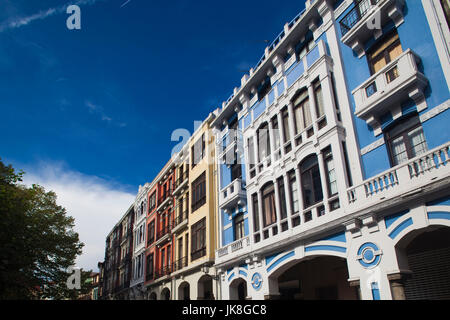 Spain, Asturias Region, Asturias Province, Aviles, Old Town buildings and cafes Stock Photo