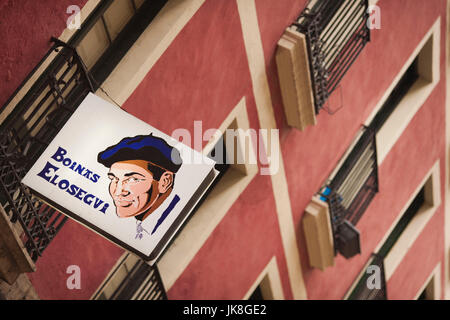 Spain, Basque Country Region, Vizcaya Province, Bilbao, Basque beret shop sign