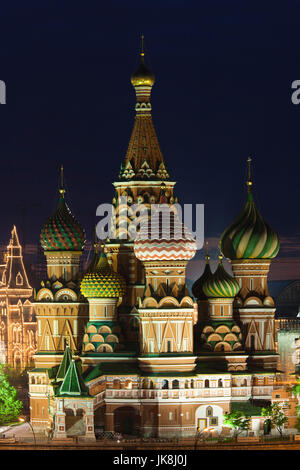 Russia, Moscow Oblast, Moscow, Red Square, elevated view of Saint Basils Cathedral, dusk Stock Photo