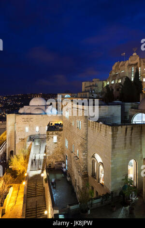 Israel, Jerusalem, Old City, Jewish Quarter, buildings across from the Western Wall Plaza, evening