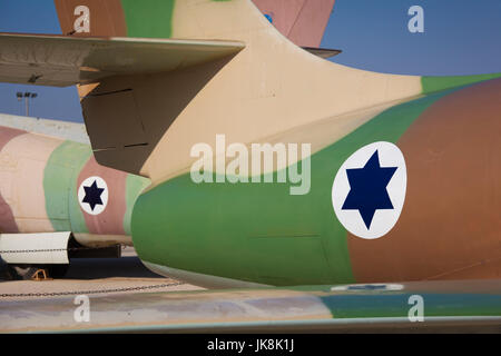 Israel, The Negev, Be-er Sheva, Israeli Air Force Museum, Hatzerim Israeli Air Force base, Israeli insignia on camouflaged aircraft Stock Photo