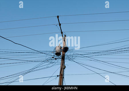Electrical wiring on power pole in Cuba Stock Photo
