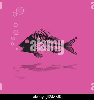 fishbone dead but swimming in pink background Stock Vector