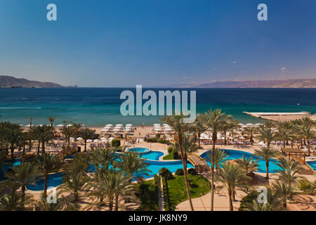 Jordan, Aqaba, elevated view of Red Sea and beach Stock Photo