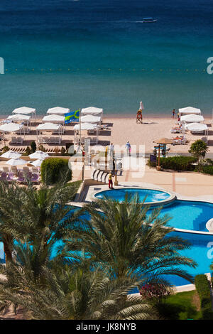 Jordan, Aqaba, elevated view of Red Sea and beach Stock Photo