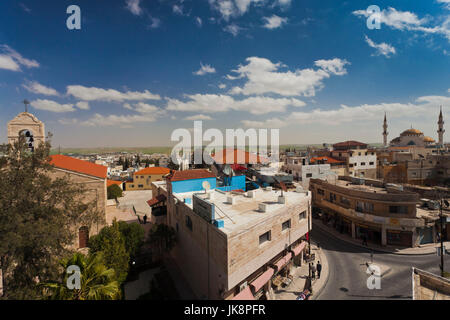 Jordan, Kings Highway, Madaba, elevated town view with mosque Stock Photo