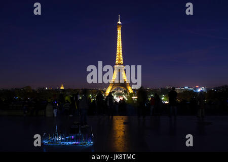 France, Paris, Eiffel Tower, dusk with souvenirs Stock Photo