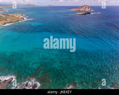 Aerial view of Rabbit Island of the Coast of Oahu Hawaii Stock Photo