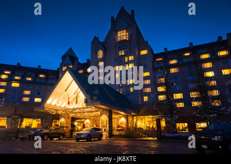 Canada, British Columbia, Whistler, Blackcomb Upper Village, Fairmont Chateau Whistler Resort, dusk Stock Photo