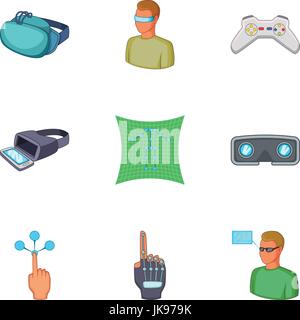 VR icons set, cartoon style Stock Vector