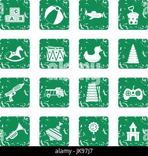 Different kids toys icons set grunge Stock Vector