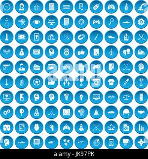 100 strategy icons set blue Stock Vector