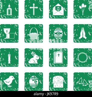 Easter items icons set grunge Stock Vector