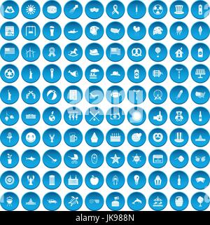 100 summer holidays icons set blue Stock Vector