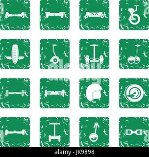 Balancing scooter icons set grunge Stock Vector