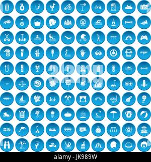 100 summer vacation icons set blue Stock Vector