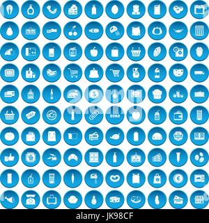 100 supermarket icons set blue Stock Vector