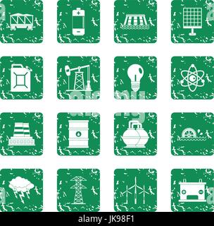 Energy sources items icons set grunge Stock Vector