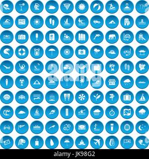 100 surfing icons set blue Stock Vector