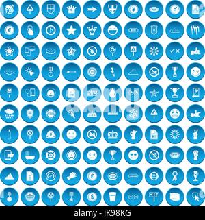 100 symbol icons set blue Stock Vector