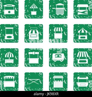 Street food truck icons set grunge Stock Vector