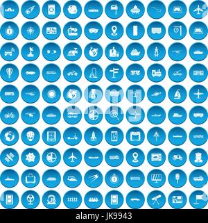 100 technology icons set blue Stock Vector