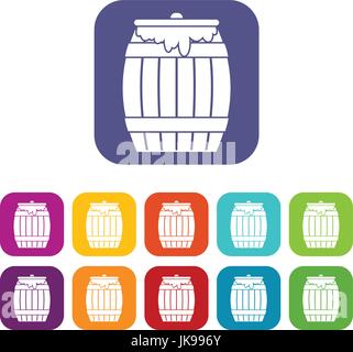 Honey keg icons set Stock Vector