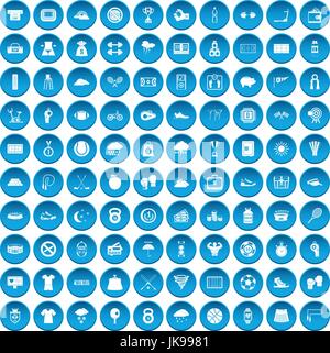 100 tennis icons set blue Stock Vector