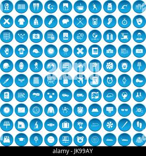100 time icons set blue Stock Vector
