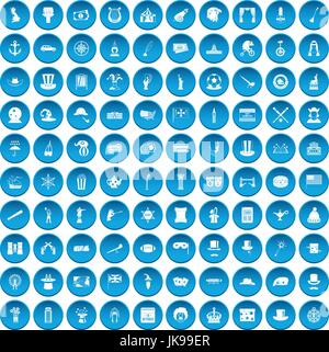 100 top hat icons set blue Stock Vector