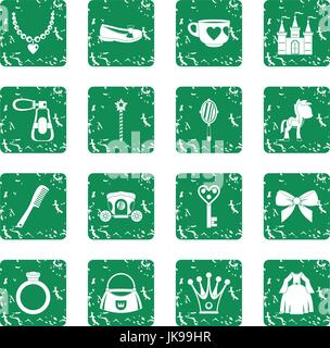 Doll princess items icons set grunge Stock Vector