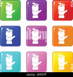 Apple in hand set 9 Stock Vector