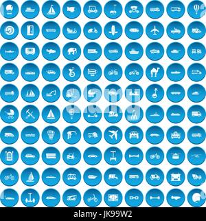 100 transport icons set blue Stock Vector