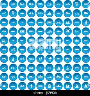 100 transportation icons set blue Stock Vector