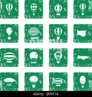 Retro balloons aircraft icons set grunge Stock Vector