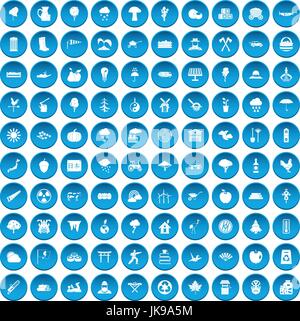 100 tree icons set blue Stock Vector