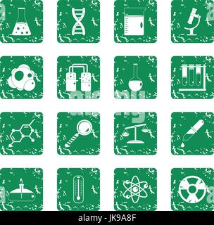 Chemical laboratory icons set grunge Stock Vector