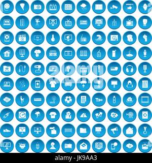 100 TV icons set blue Stock Vector