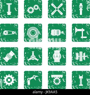 Techno mechanisms kit icons set grunge Stock Vector