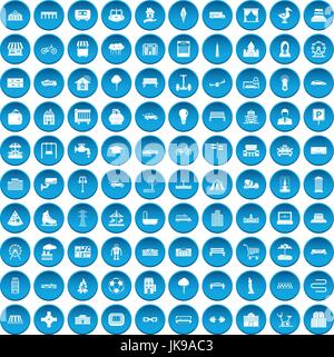 100 urban icons set blue Stock Vector