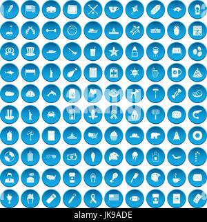 100 USA icons set blue Stock Vector