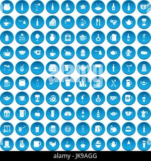 100 utensil icons set blue Stock Vector