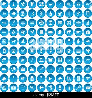 100 veterinary icons set blue Stock Vector