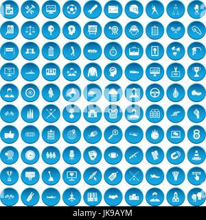 100 victory icons set blue Stock Vector