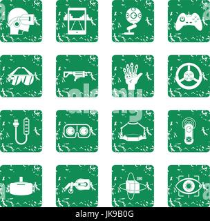 Virtual reality icons set grunge Stock Vector