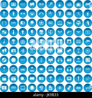 100 video icons set blue Stock Vector