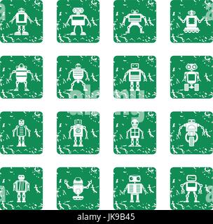 Robot icons set grunge Stock Vector